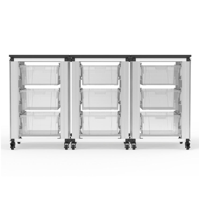 Luxor Modular Classroom Storage Cabinet - 3 side-by-side modules with 9 large bins (LUX-MBS-STR-31-9L) - SchoolOutlet