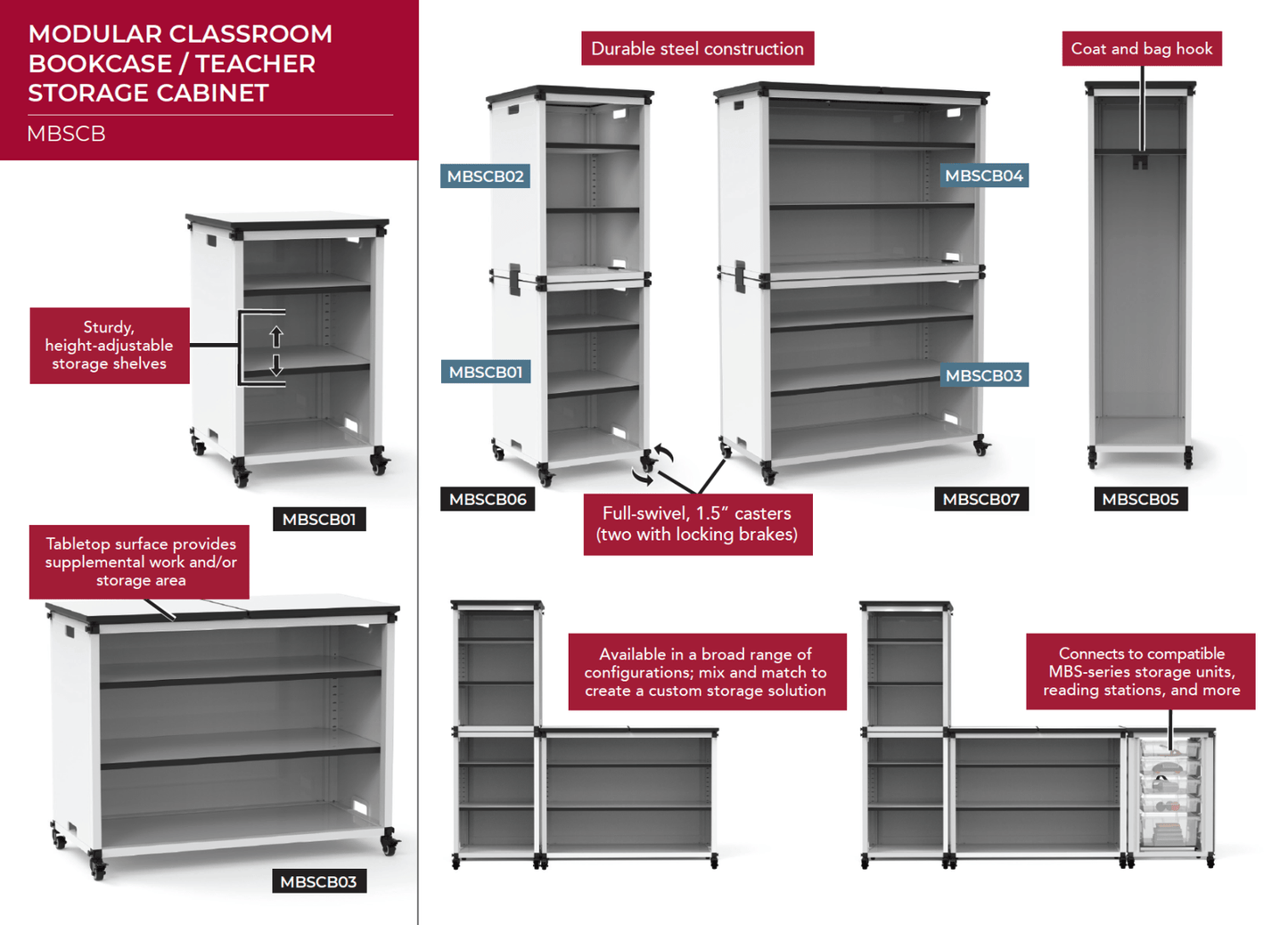 Luxor Modular Classroom Bookshelf - Narrow Module with Casters and Tabletop (LUX-MBSCB01) - SchoolOutlet