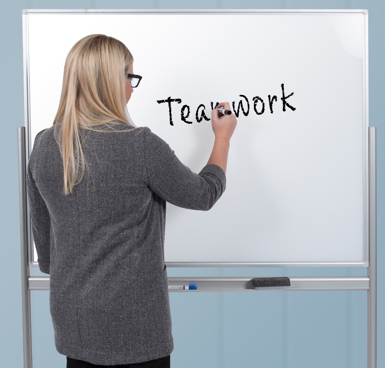 Luxor MMGB4836 - Double-Sided Mobile Magnetic Glass Marker Board - 48"W x 36"H (LUX-MMGB4836) - SchoolOutlet