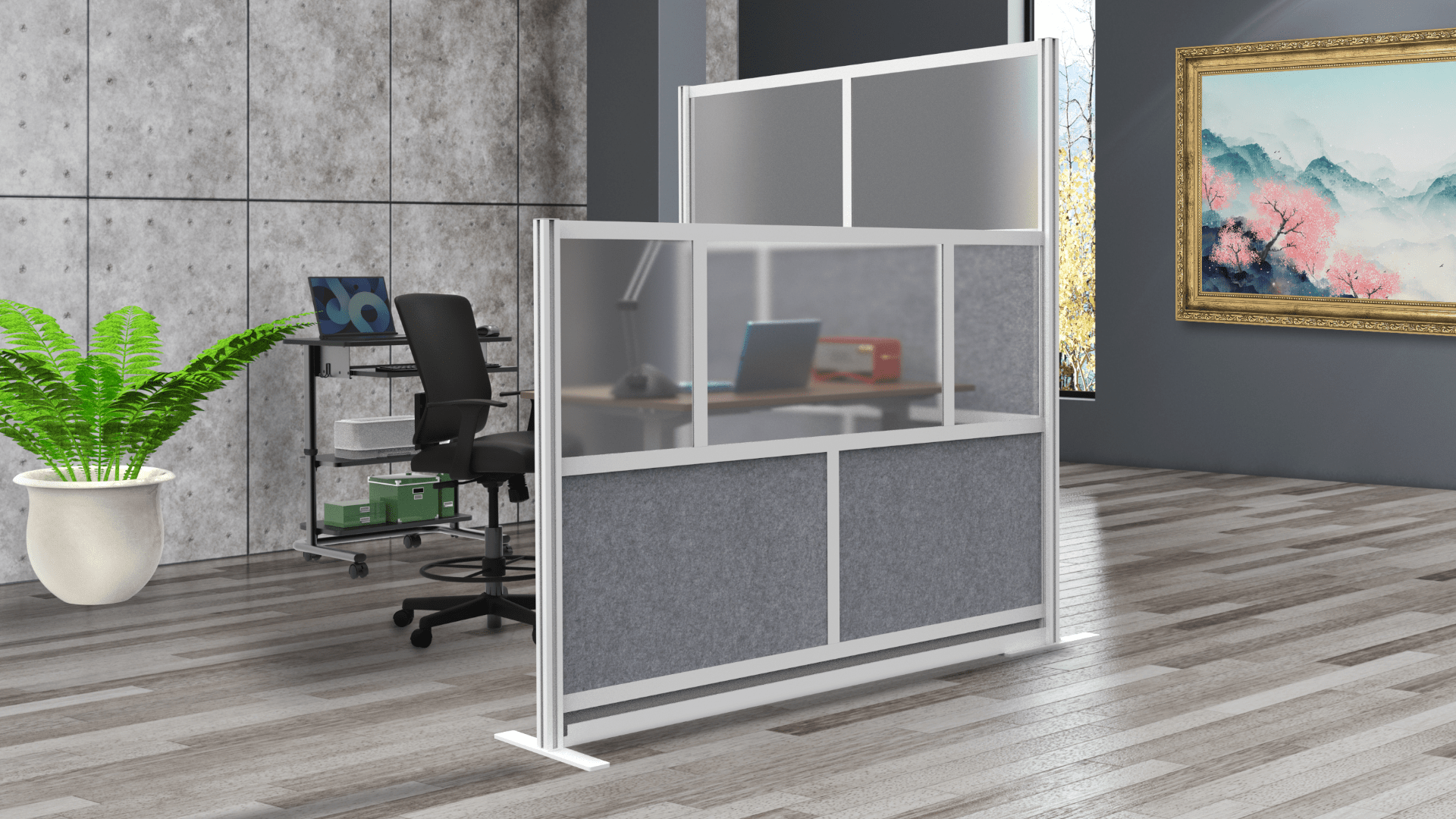 Luxor MW-5370-FCG - Luxor Modular Room Divider Wall System - 53" x 70" Starter Wall - SchoolOutlet