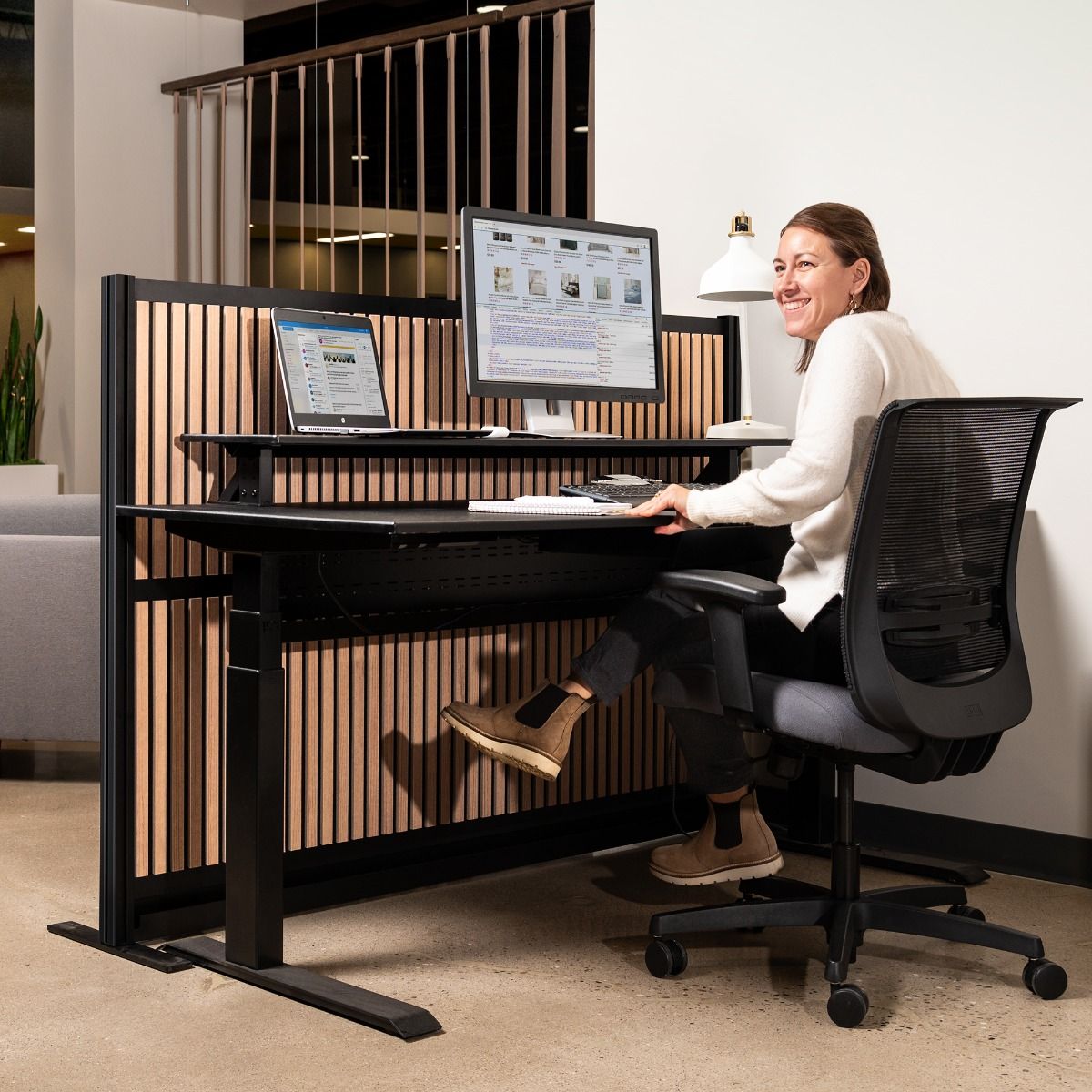 Luxor Modular Wall 70 x 48 - Wood Slats and Black Frame (Luxor LUX-MW-7048-WB) - SchoolOutlet