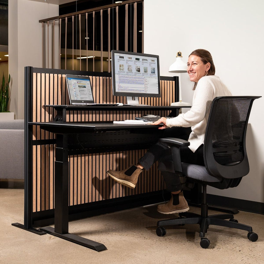 Luxor Modular Wall 70 x 48 - Wood Slats and Black Frame (Luxor LUX-MW-7048-WB) - SchoolOutlet