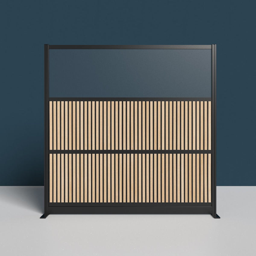 Luxor Modular Wall 70 x 70 - Wood Slats and Frosted Acrylic in Black Frame (Luxor LUX-MW-7070-WAB) - SchoolOutlet