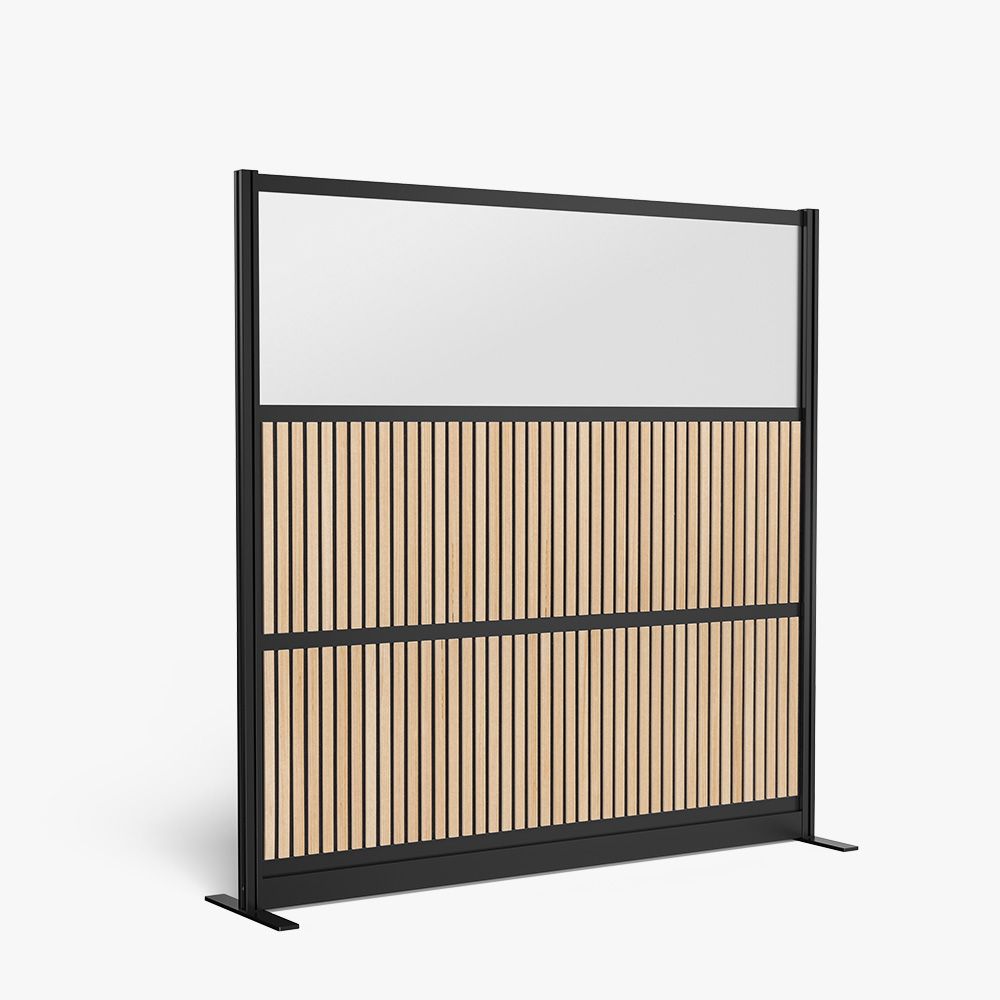 Luxor Modular Wall 70 x 70 - Wood Slats and Frosted Acrylic in Black Frame (Luxor LUX-MW-7070-WAB) - SchoolOutlet