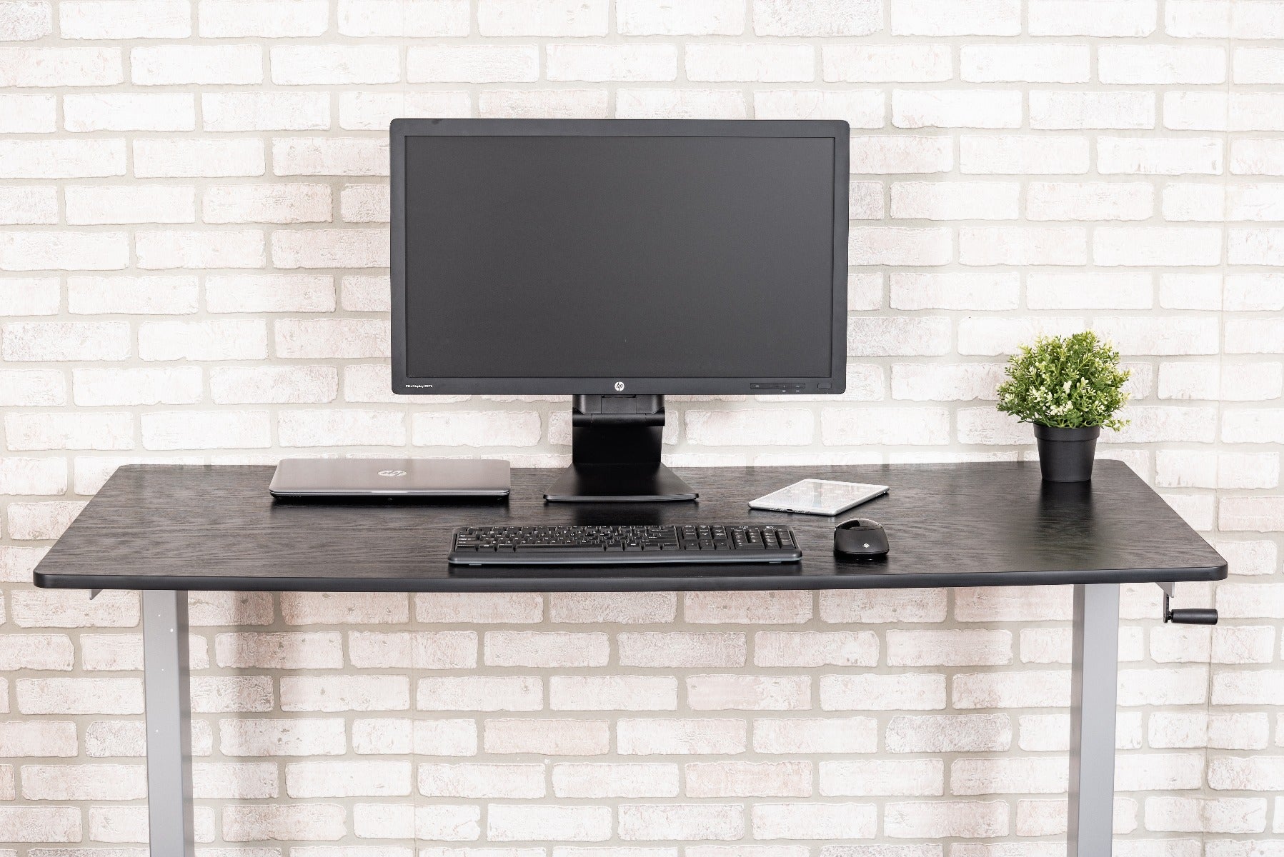 Luxor STANDCF60-AG-BO - 60" Crank Adjustable Stand Up Desk - Silver Frame with Black Oak Top(LUX-STANDCF60-AG-BO) - SchoolOutlet