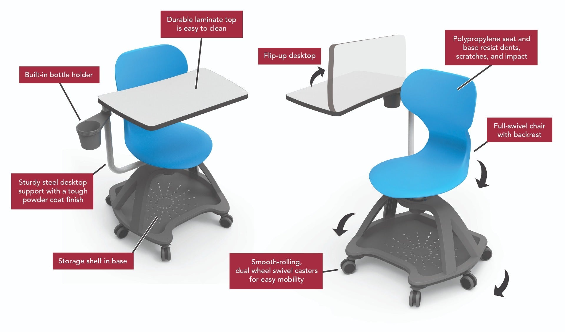 Mobile Tablet Arm Student Desk and Chair by Luxor for Schools and Classroom - SchoolOutlet