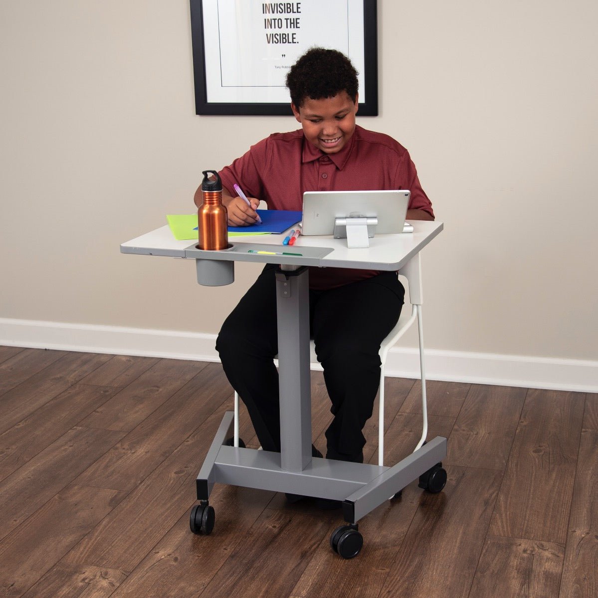 Luxor STUDENT-P - Student Desk - Pneumatic Adjustable Height Sit/StandDesk (LUX-STUDENT-P) - SchoolOutlet
