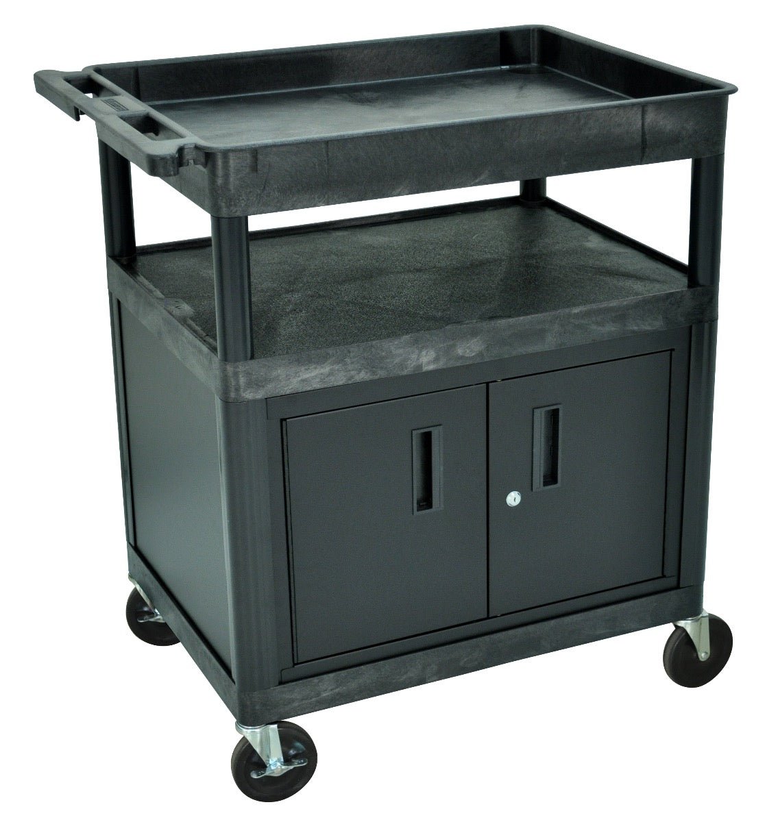 Luxor TC122C-B - Large Tub Top & Flat Shelf Cart w/ Cabinet (Luxor LUX-TC122C-B) - SchoolOutlet