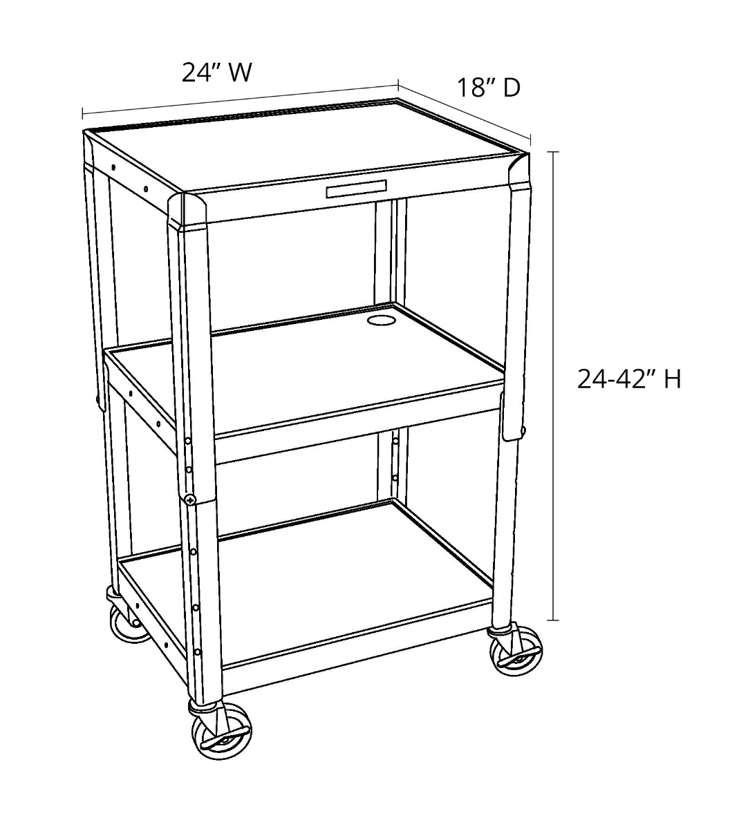 Luxor UCMT1 42" Adjustable-Height Steel Utility Cart - 3 shelves - SchoolOutlet