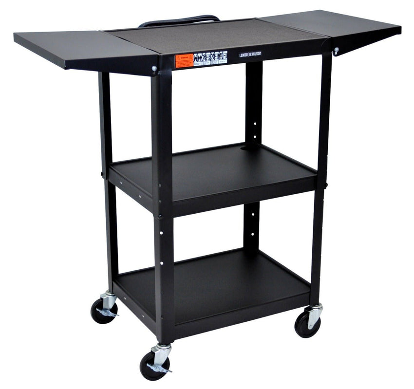 Luxor UCMT1DL 42" Adjustable-Height Steel Utility Cart - Drop Leaf Shelves - 3 shelves - SchoolOutlet
