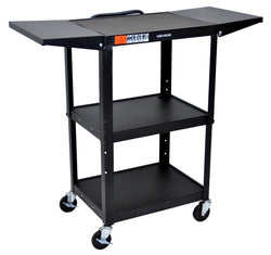 Luxor UCMT1DL 42" Adjustable-Height Steel Utility Cart - Drop Leaf Shelves - 3 shelves