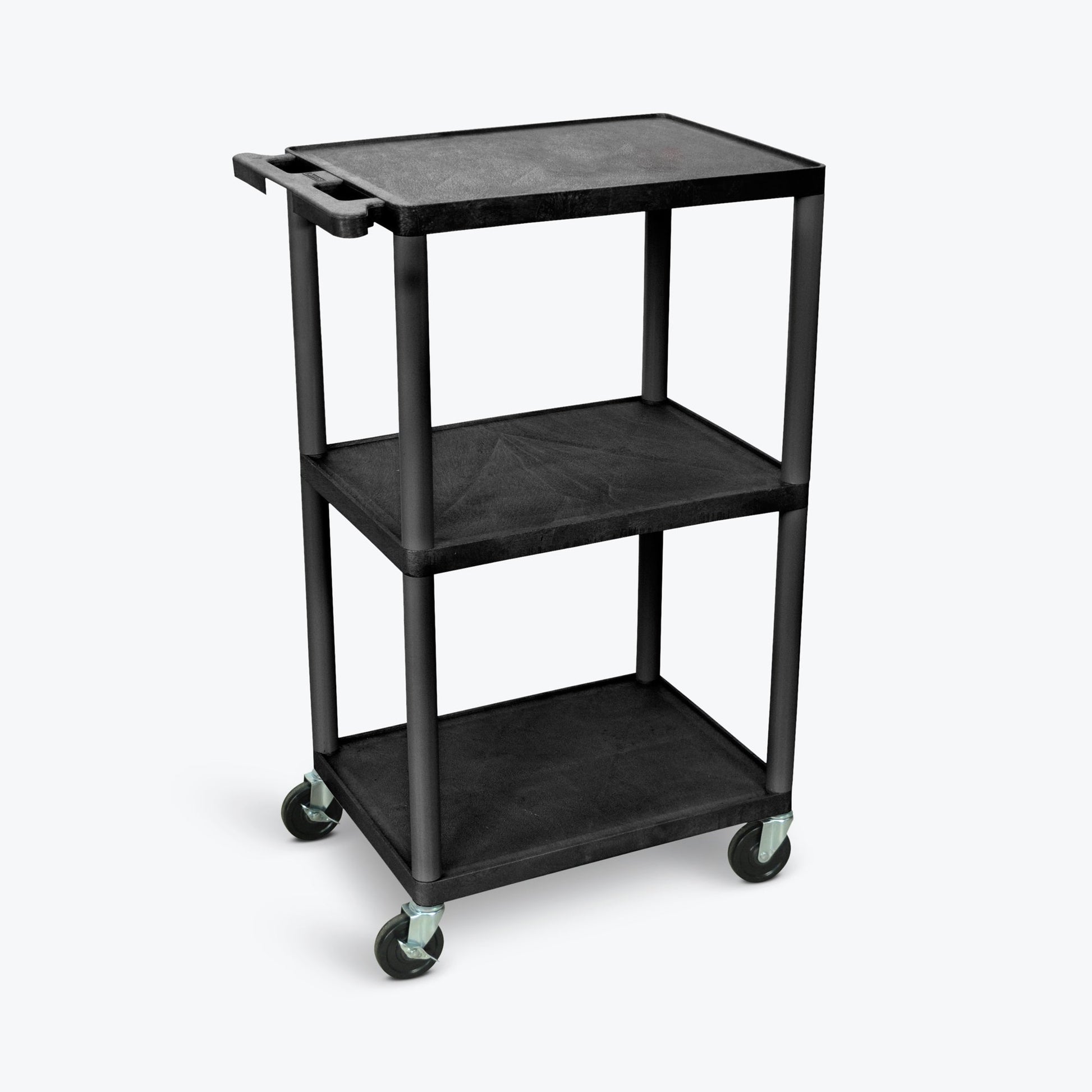 Luxor UCPL2-B 42"H Utility Cart - Three Shelves, Black - SchoolOutlet