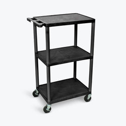 Luxor UCPL2-B 42"H Utility Cart - Three Shelves, Black