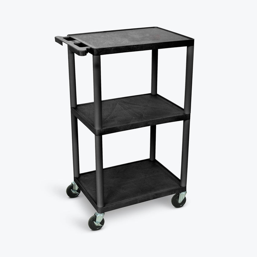 Luxor UCPL2-B 42"H Utility Cart - Three Shelves, Black - SchoolOutlet