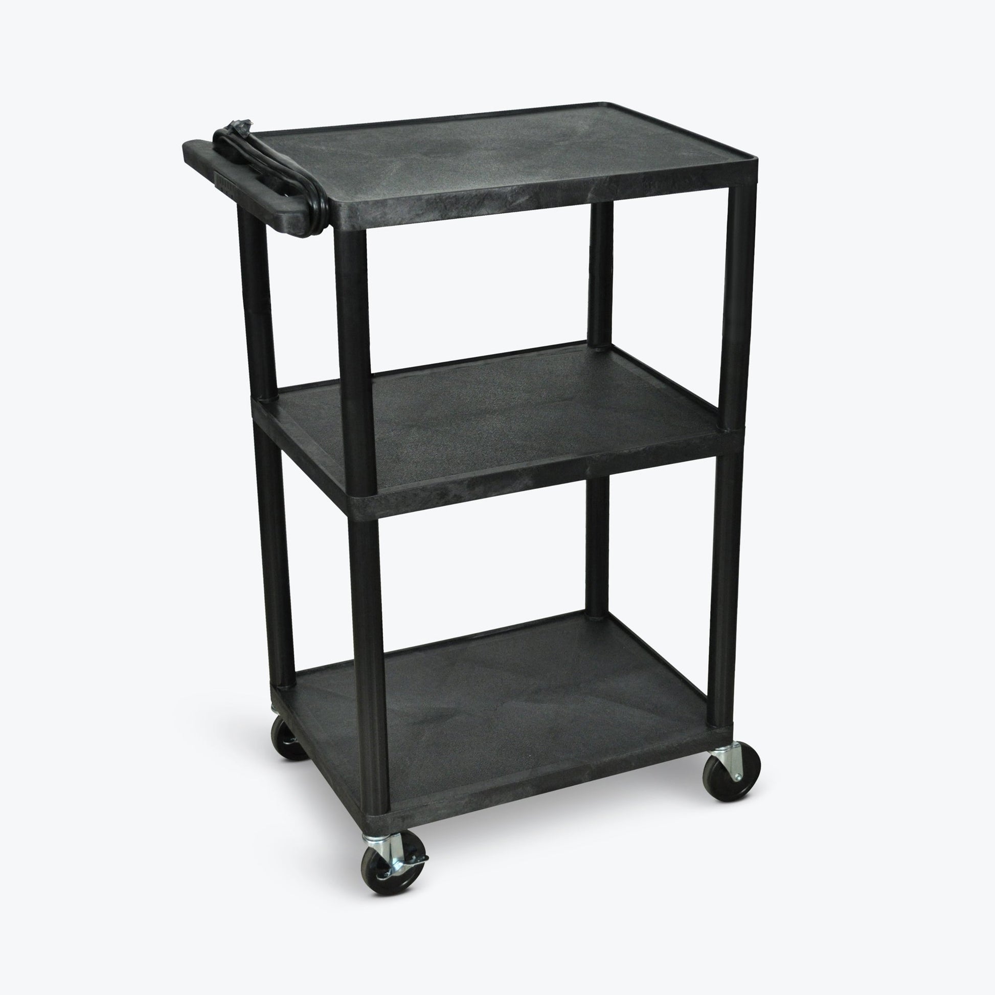 Luxor UCPL2-B 42"H Utility Cart - Three Shelves, Black - SchoolOutlet