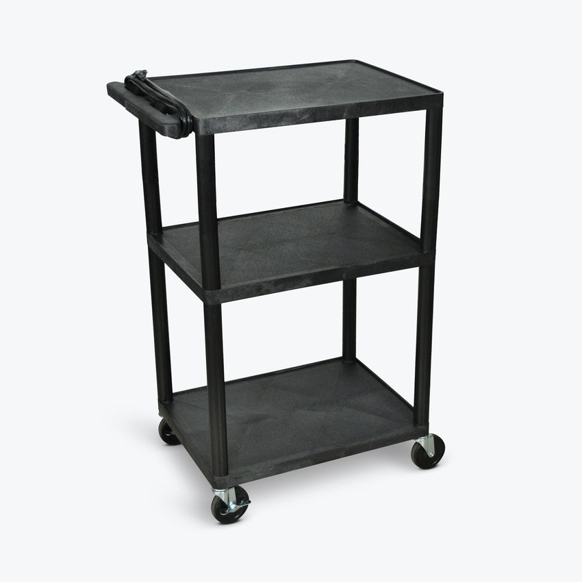 Luxor UCPL2-B 42"H Utility Cart - Three Shelves, Black - SchoolOutlet