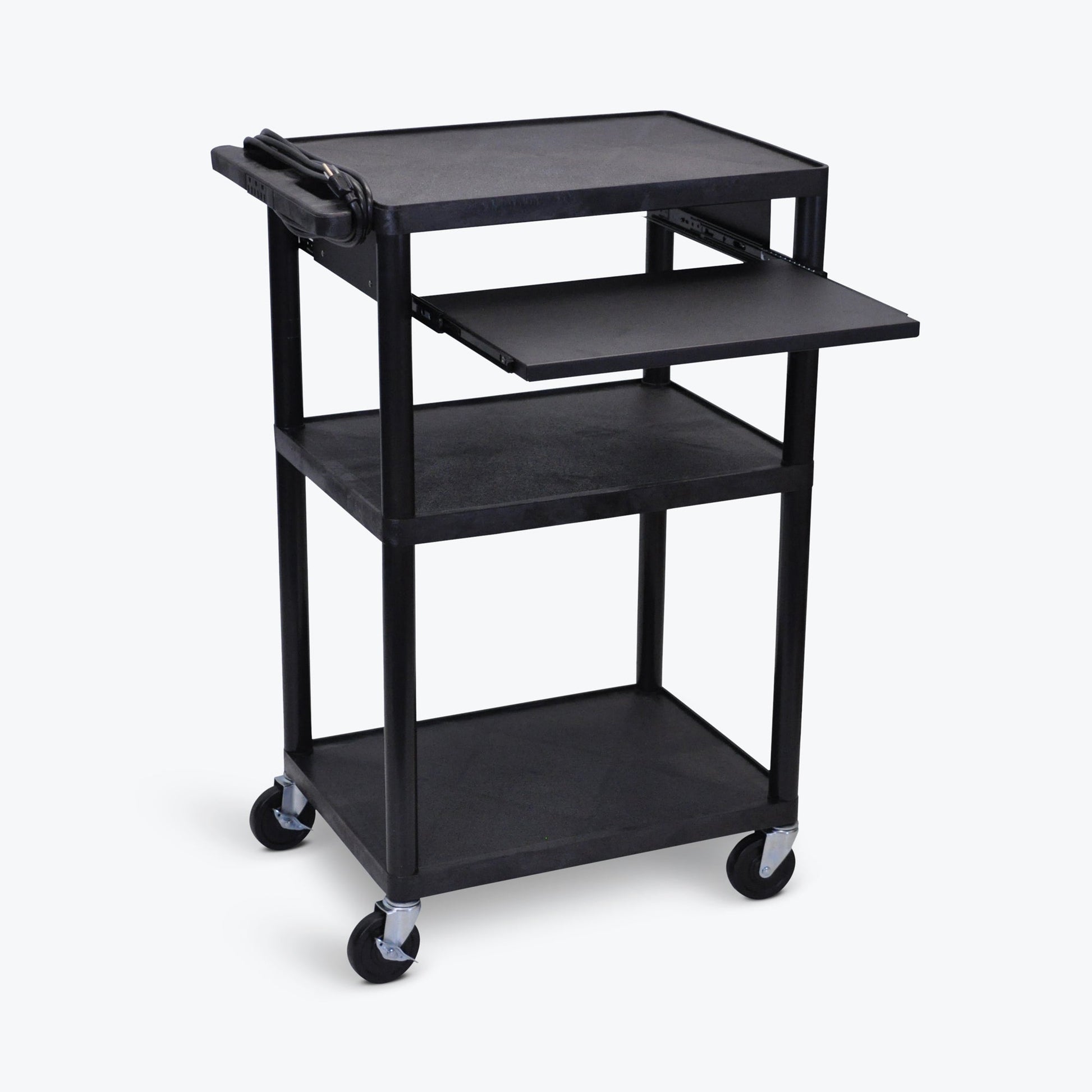Luxor UCPL2-B 42"H Utility Cart - Three Shelves, Black - SchoolOutlet