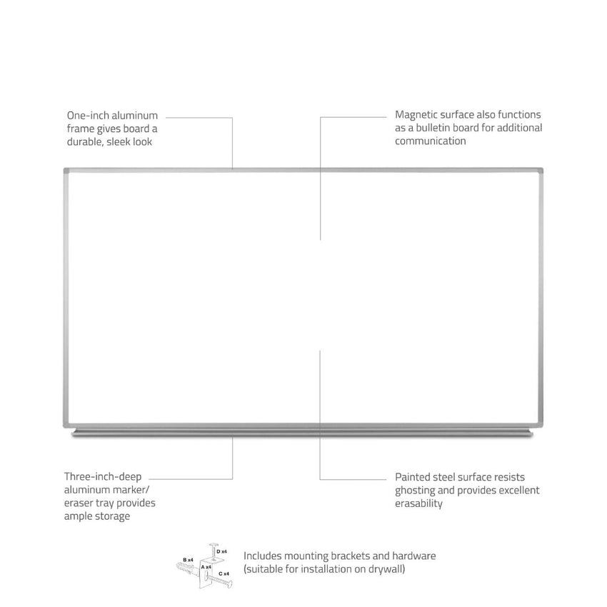 Fuerza Wall-Mounted Magnetic Dry-erase Whiteboard 72"W x 40"H (FZA-95039-LX) - SchoolOutlet
