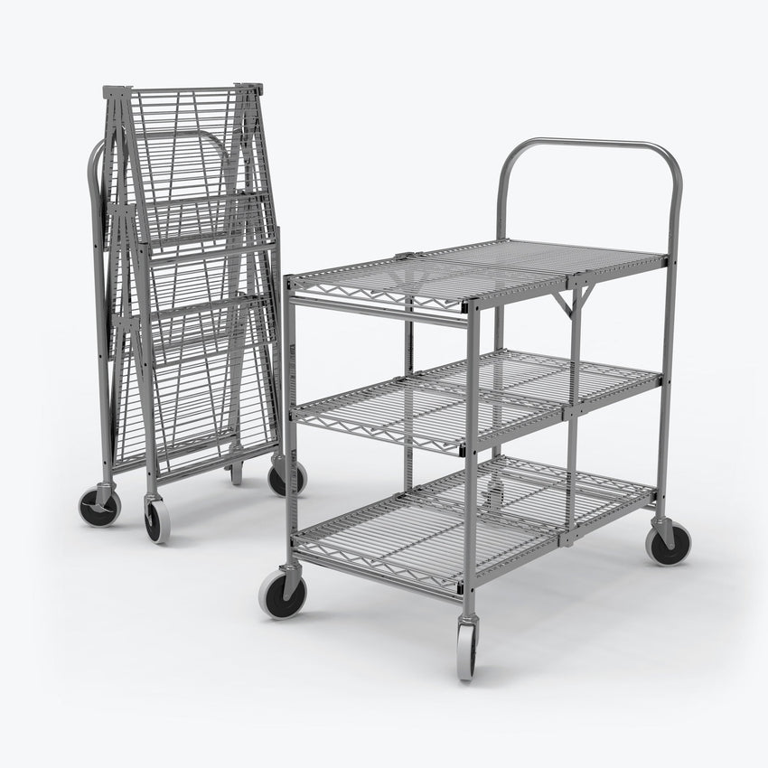 Luxor WSCC-3 - Three-Shelf Collapsible Wire Utility Cart (Luxor LUX-WSCC-3) - SchoolOutlet