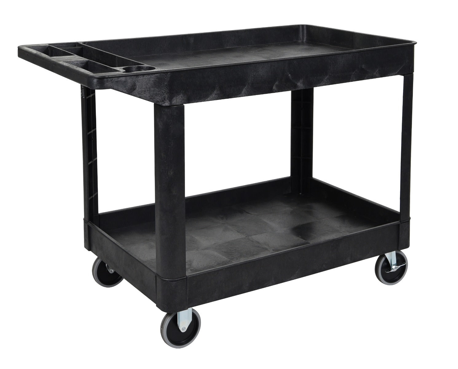 Luxor 24.5" x 45.5" Heavy Duty Utility Tub Cart - Two Shelves with Outrigger Utility Cart Bins (Luxor LUX-XLC11-B-OUTRIG) - SchoolOutlet