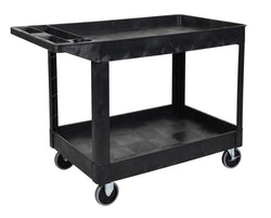 Luxor 24.5" x 45.5" Heavy Duty Utility Tub Cart - Two Shelves with Outrigger Utility Cart Bins (Luxor LUX-XLC11-B-OUTRIG)