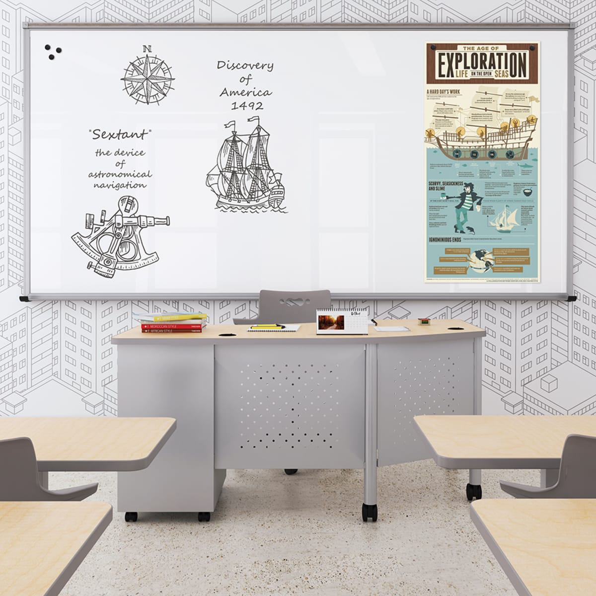 Mooreco 4'W X 3'H - Framed Visionary Board - Glossy White (Mooreco 14800) - SchoolOutlet