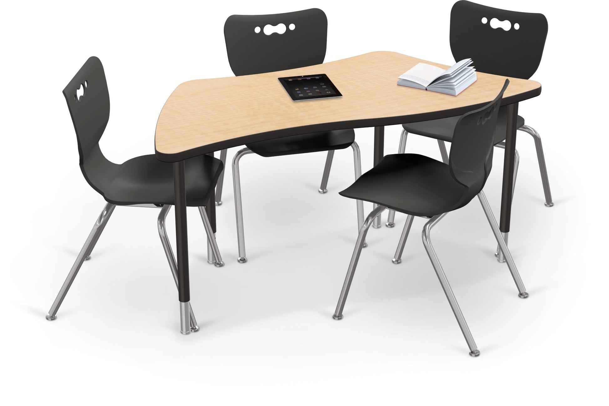 Mooreco Creator Configurable Tables - Trapezoid - Black Edgeband - Black Legs (Mooreco 1633J1) - SchoolOutlet