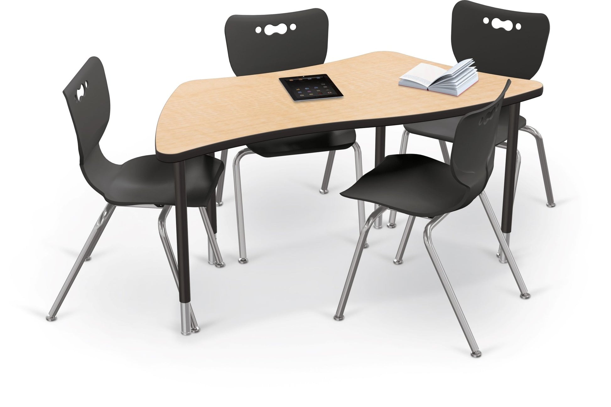 Mooreco Creator Configurable Tables - Trapezoid - Black Edgeband - Black Legs (Mooreco 1633J1) - SchoolOutlet