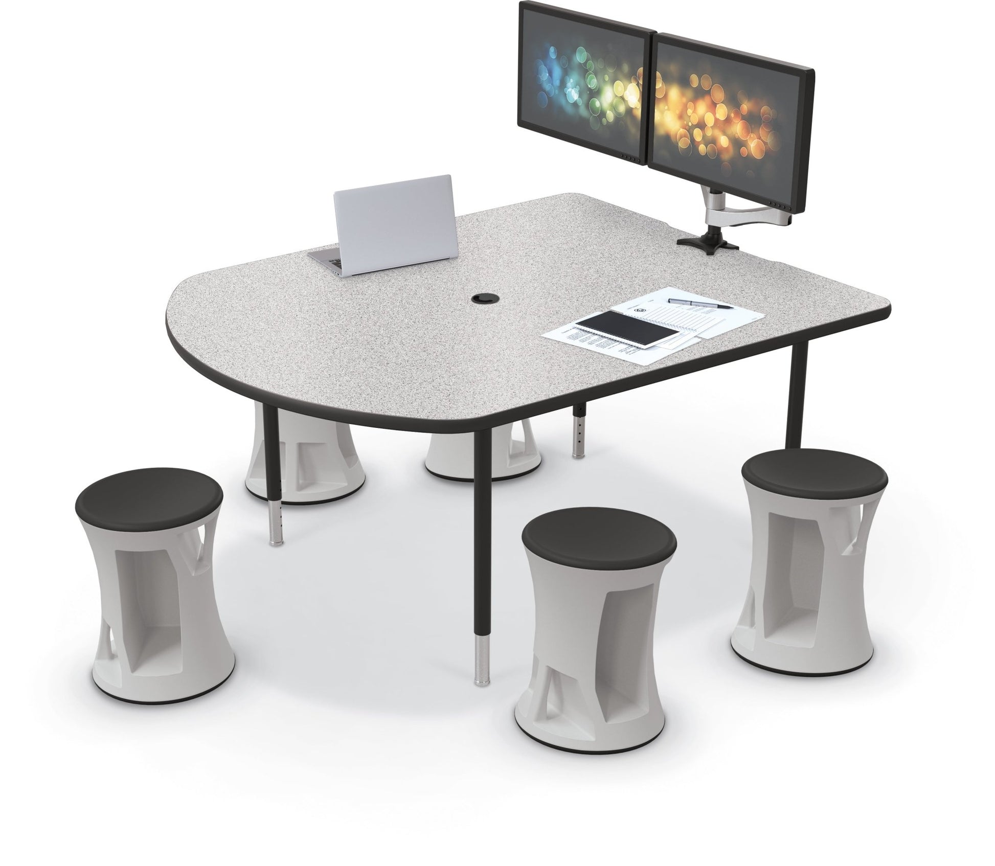 Mooreco 5' MediaSpace - D-Shape AV Table - Black Horseshoe Legs and Black Edgeband (Mooreco 27749) - SchoolOutlet