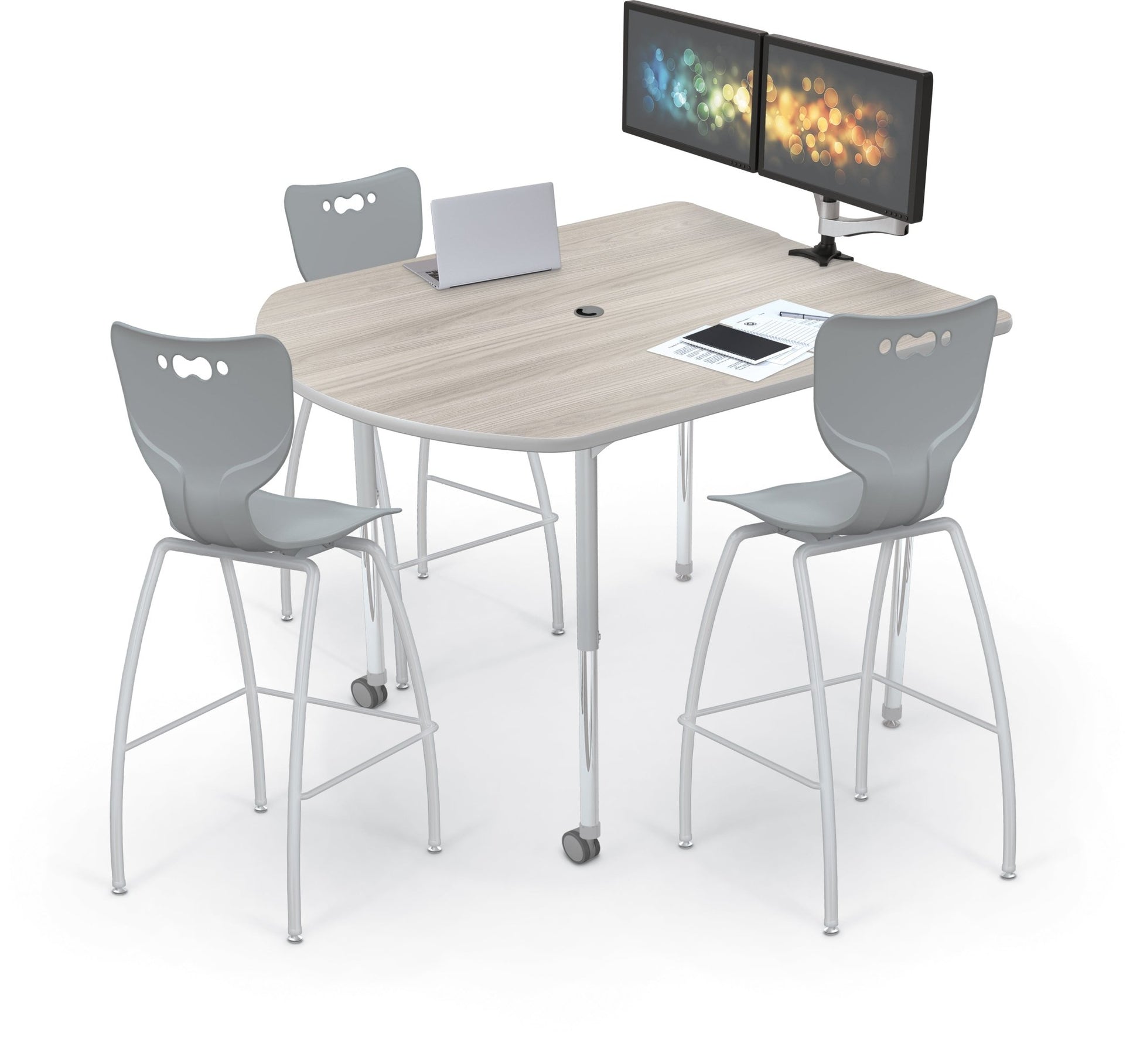 Mooreco 5' MediaSpace - D-Shape AV Table - Platinum Horseshoe Legs and Black Edgeband (Mooreco 27750) - SchoolOutlet