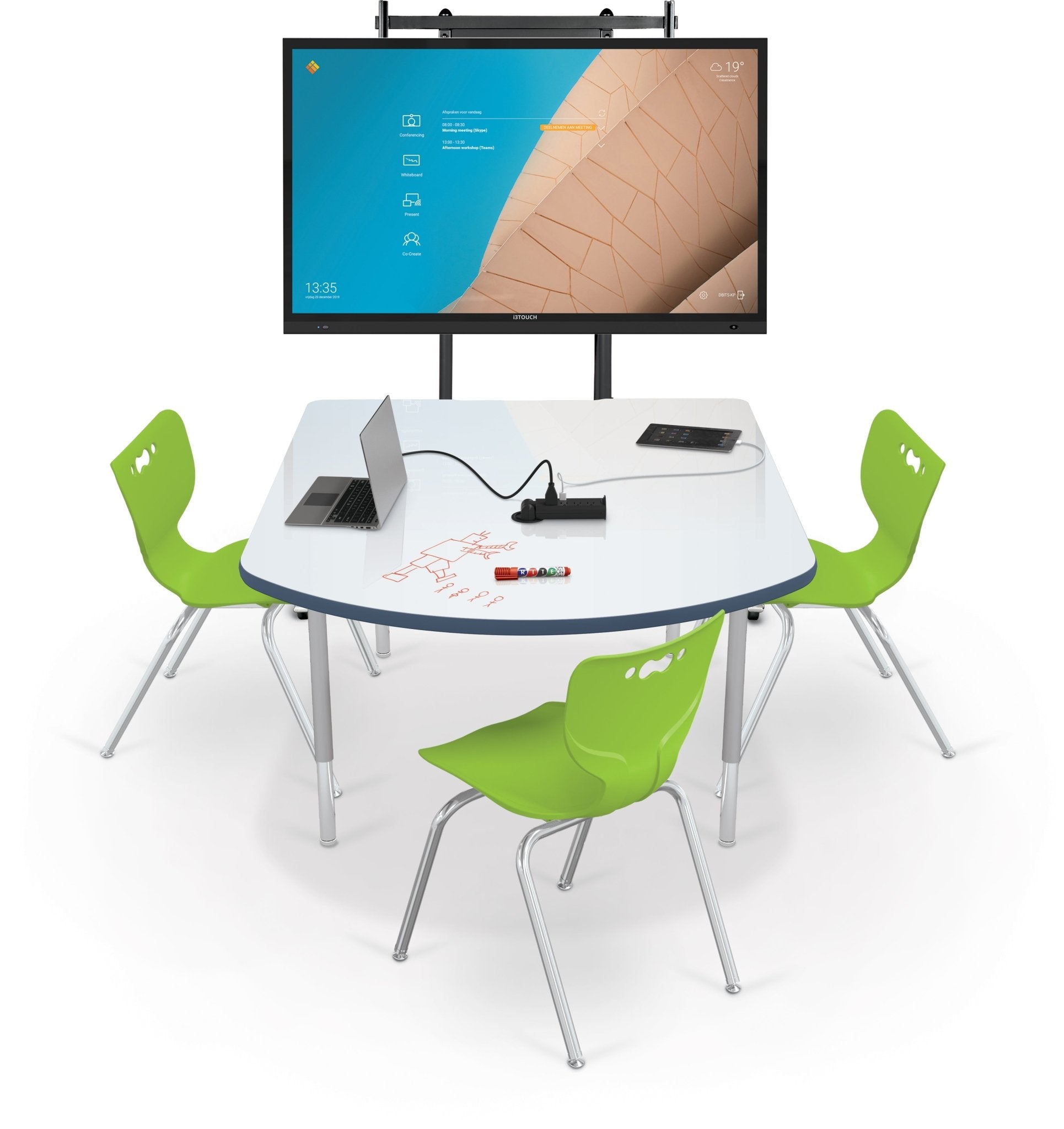 Mooreco 5' MediaSpace - D-Shape AV Table - Platinum Horseshoe Legs and Black Edgeband (Mooreco 27750) - SchoolOutlet