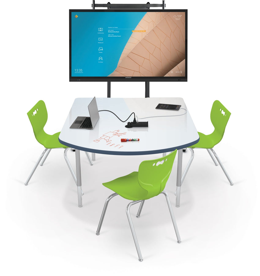 Mooreco 5' MediaSpace - D-Shape AV Table - Platinum Horseshoe Legs and Black Edgeband (Mooreco 27750) - SchoolOutlet