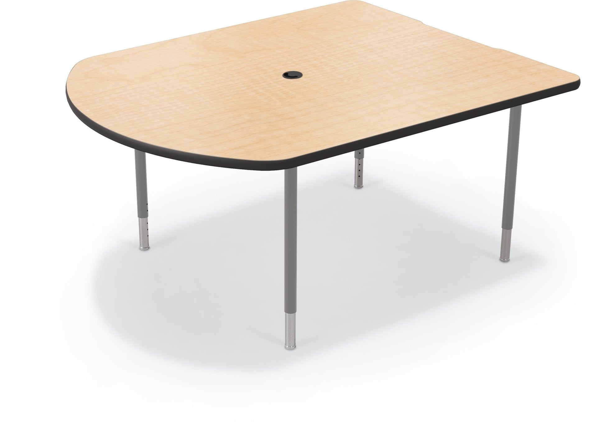 Mooreco 5' MediaSpace - D-Shape AV Table - Platinum Horseshoe Legs and Black Edgeband (Mooreco 27750) - SchoolOutlet
