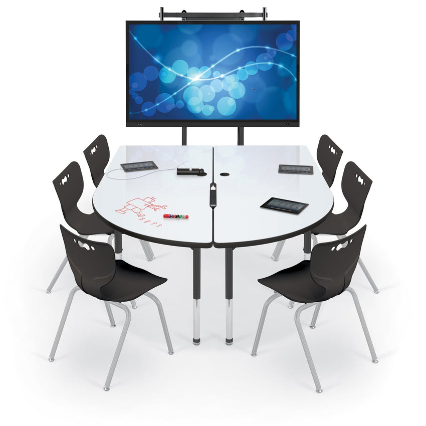 Mooreco 6' MediaSpace - Split Piece D-Shape AV Table - Black Legs and Black Edgeband (Mooreco 27755) - SchoolOutlet