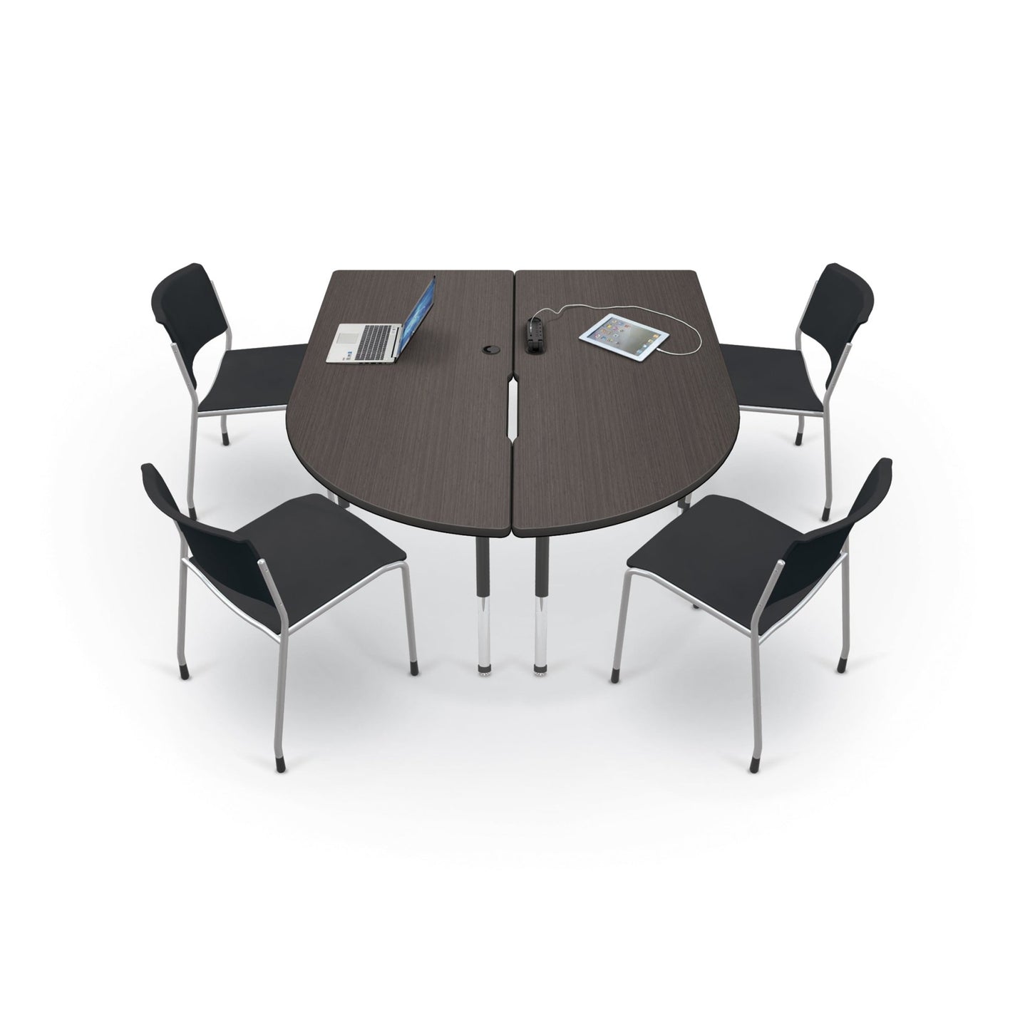 Mooreco 6' MediaSpace - Split Piece D-Shape AV Table - Black Legs and Black Edgeband (Mooreco 27755) - SchoolOutlet