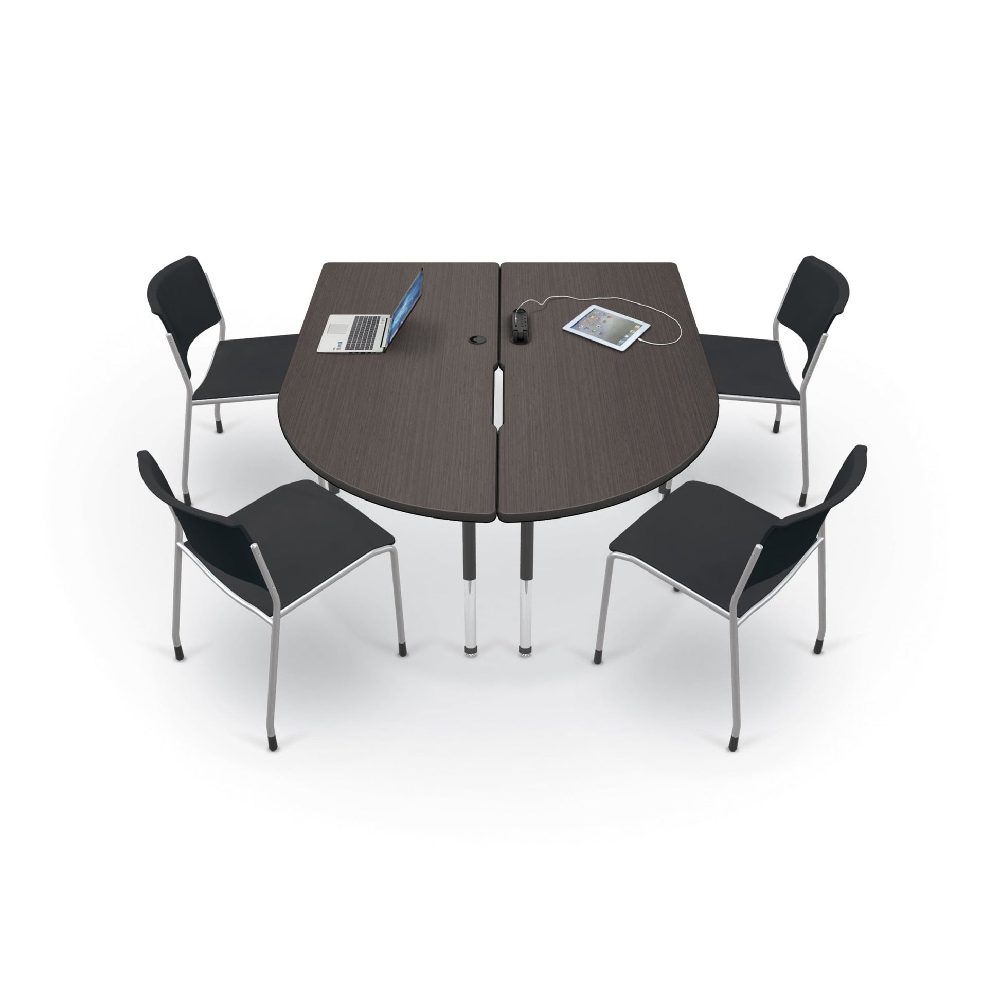 Mooreco 6' MediaSpace - Split Piece D-Shape AV Table - Black Legs and Black Edgeband (Mooreco 27755) - SchoolOutlet