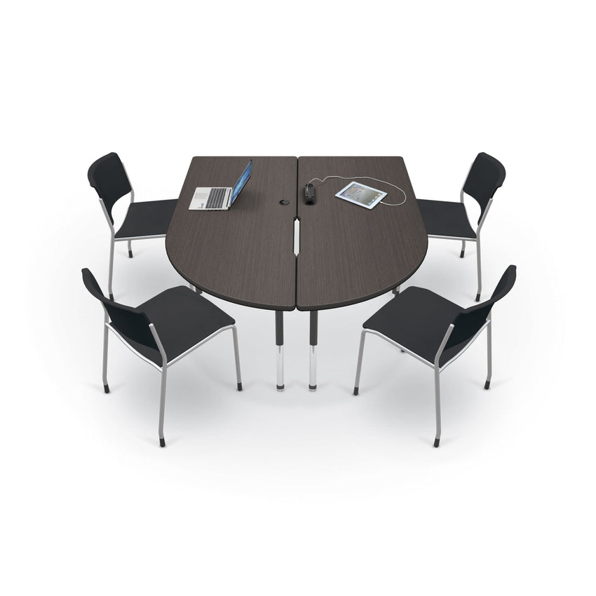 Mooreco 6' MediaSpace - Split Piece D-Shape AV Table - Black Legs and Black Edgeband (Mooreco 27755) - SchoolOutlet