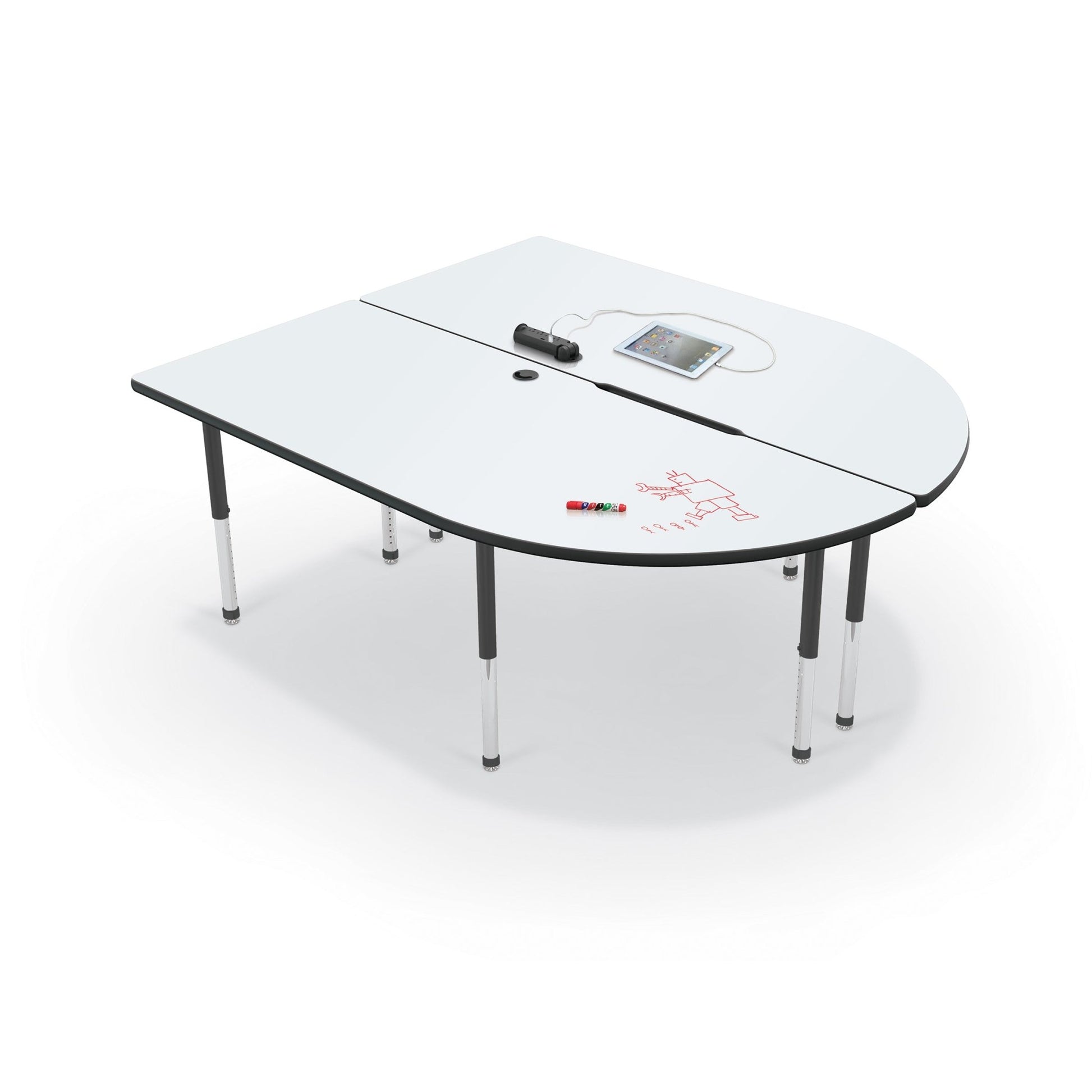 Mooreco 6' MediaSpace - Split Piece D-Shape AV Table - Black Legs and Black Edgeband (Mooreco 27755) - SchoolOutlet