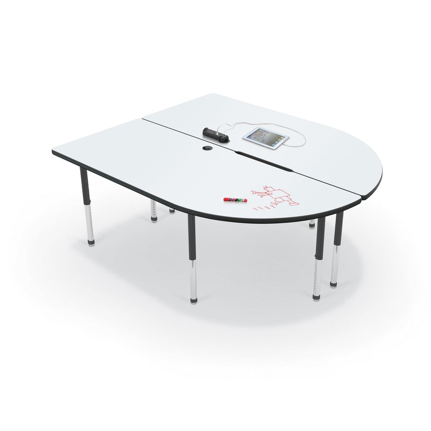 Mooreco 6' MediaSpace - Split Piece D-Shape AV Table - Black Legs and Black Edgeband (Mooreco 27755) - SchoolOutlet