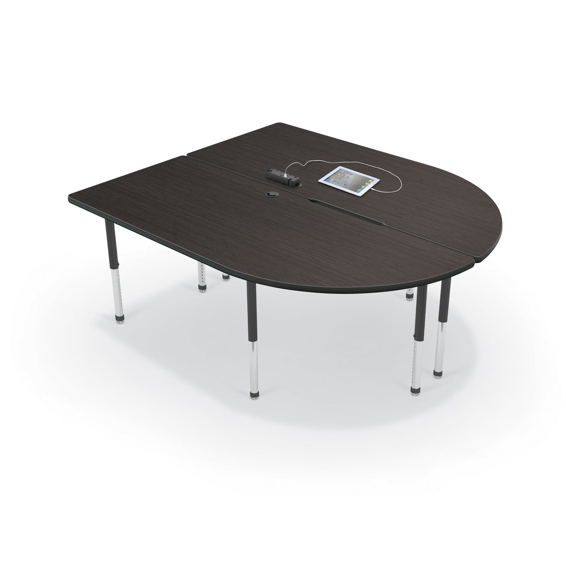 Mooreco 6' MediaSpace - Split Piece D-Shape AV Table - Black Legs and Black Edgeband (Mooreco 27755) - SchoolOutlet