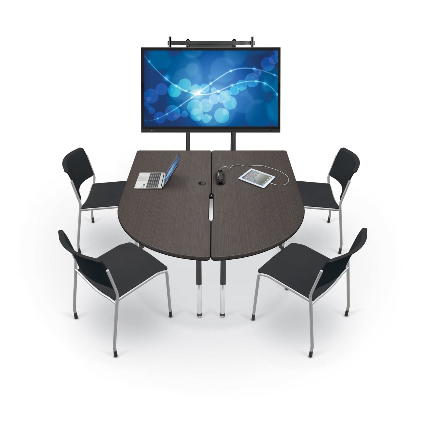 Mooreco 6' MediaSpace - Split Piece D-Shape AV Table - Black Legs and Black Edgeband (Mooreco 27755) - SchoolOutlet