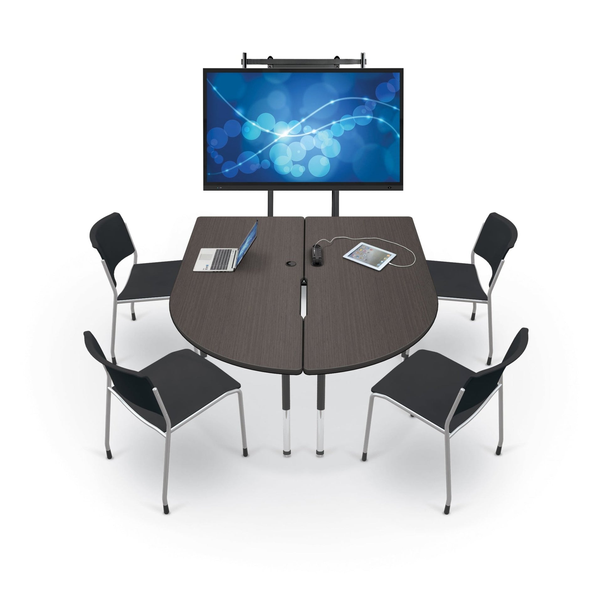 Mooreco 6' MediaSpace - Split Piece D-Shape AV Table - Black Legs and Black Edgeband (Mooreco 27755) - SchoolOutlet
