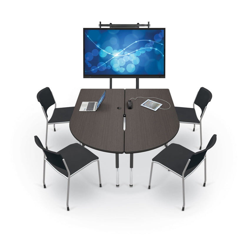 Mooreco 6' MediaSpace - Split Piece D-Shape AV Table - Black Legs and Black Edgeband (Mooreco 27755) - SchoolOutlet