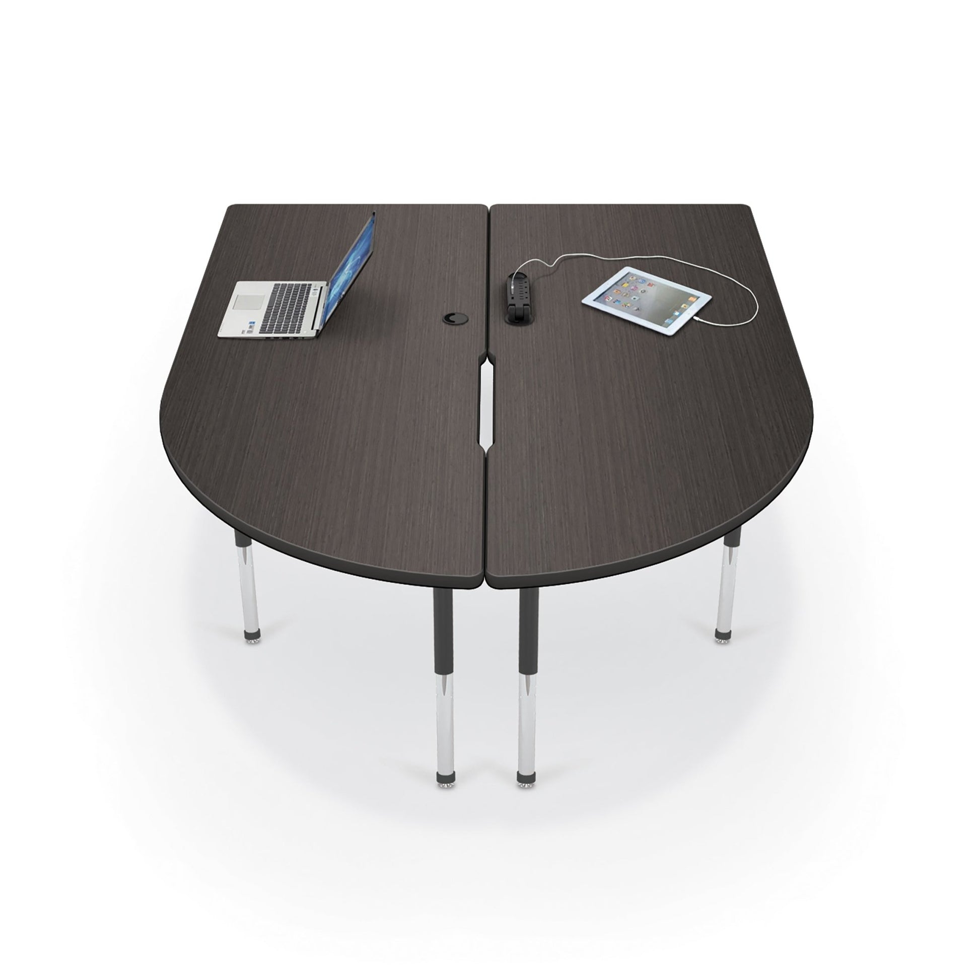 Mooreco 6' MediaSpace - Split Piece D-Shape AV Table - Black Legs and Black Edgeband (Mooreco 27755) - SchoolOutlet