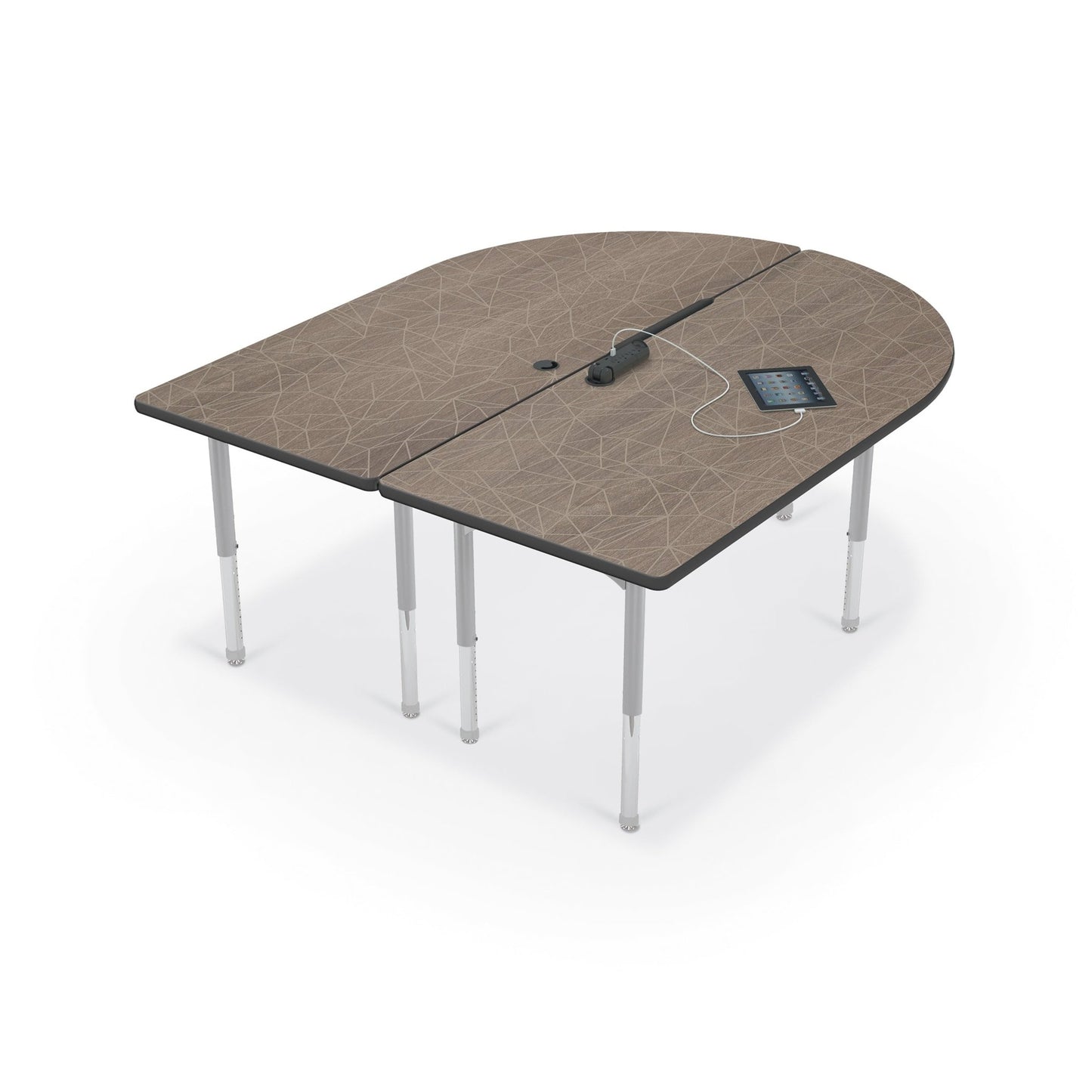 Mooreco 6' MediaSpace - Split Piece D-Shape AV Table - Platinum Legs and Black Edgeband (Mooreco 27756) - SchoolOutlet