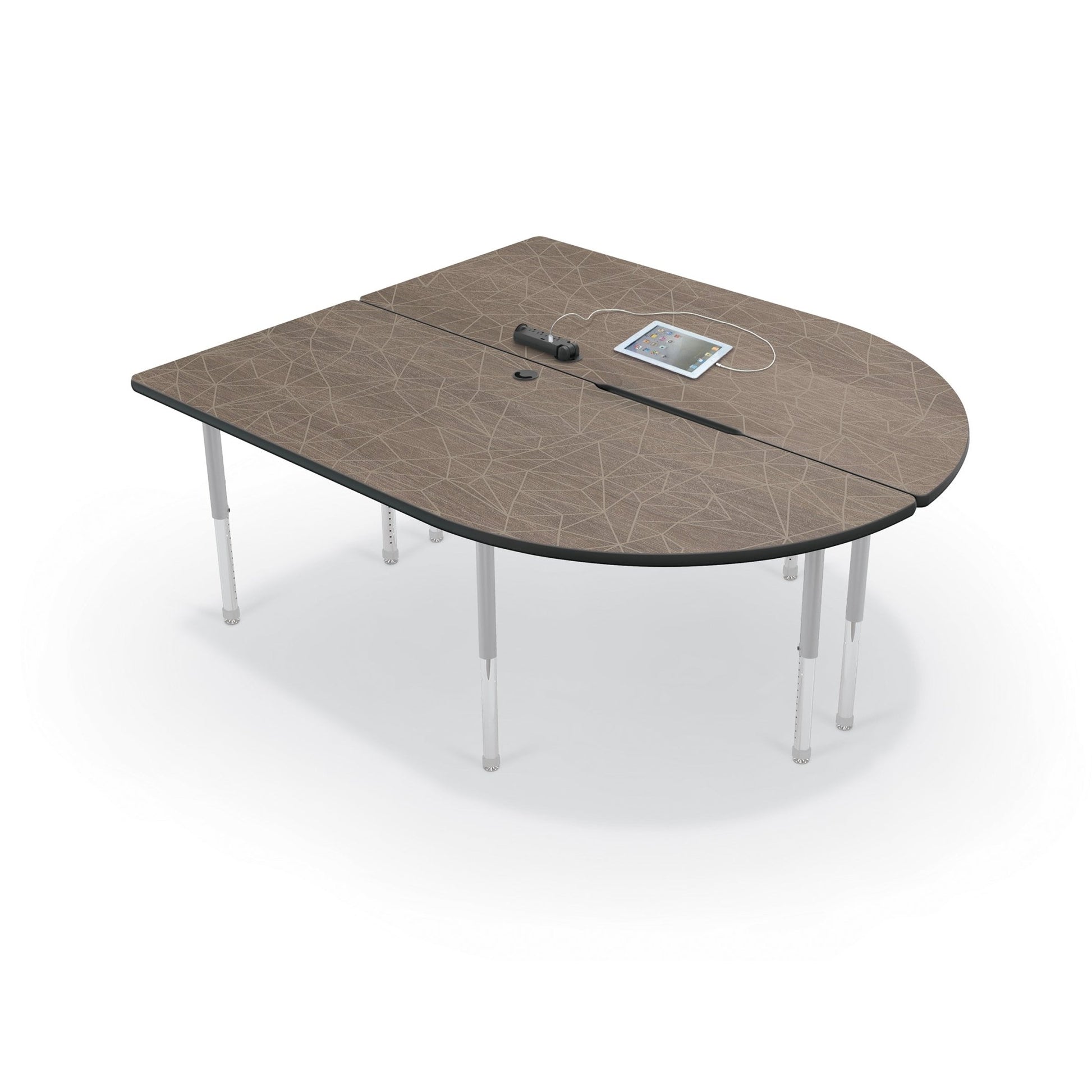 Mooreco 6' MediaSpace - Split Piece D-Shape AV Table - Platinum Legs and Black Edgeband (Mooreco 27756) - SchoolOutlet