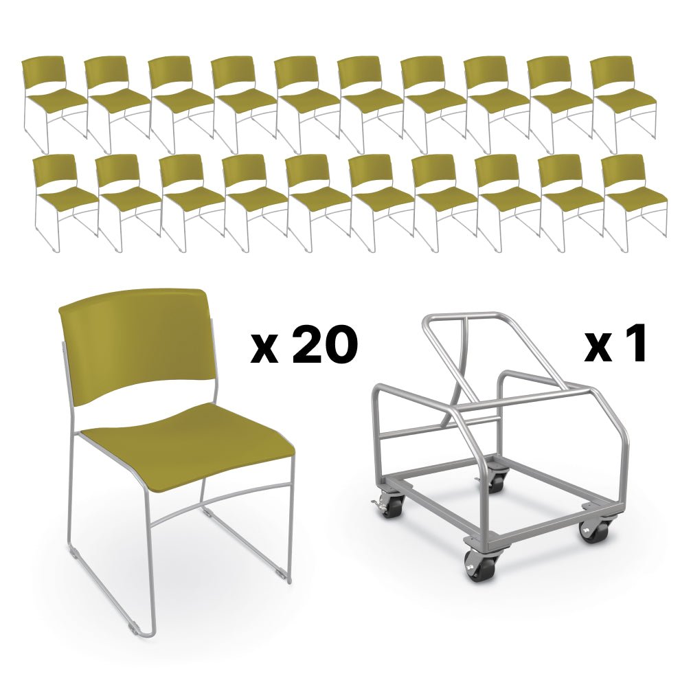 Mooreco Akt Stacking Chairs (Pack of 20) with Stacker Cart - 18" Seat Height with Wire Base - SchoolOutlet