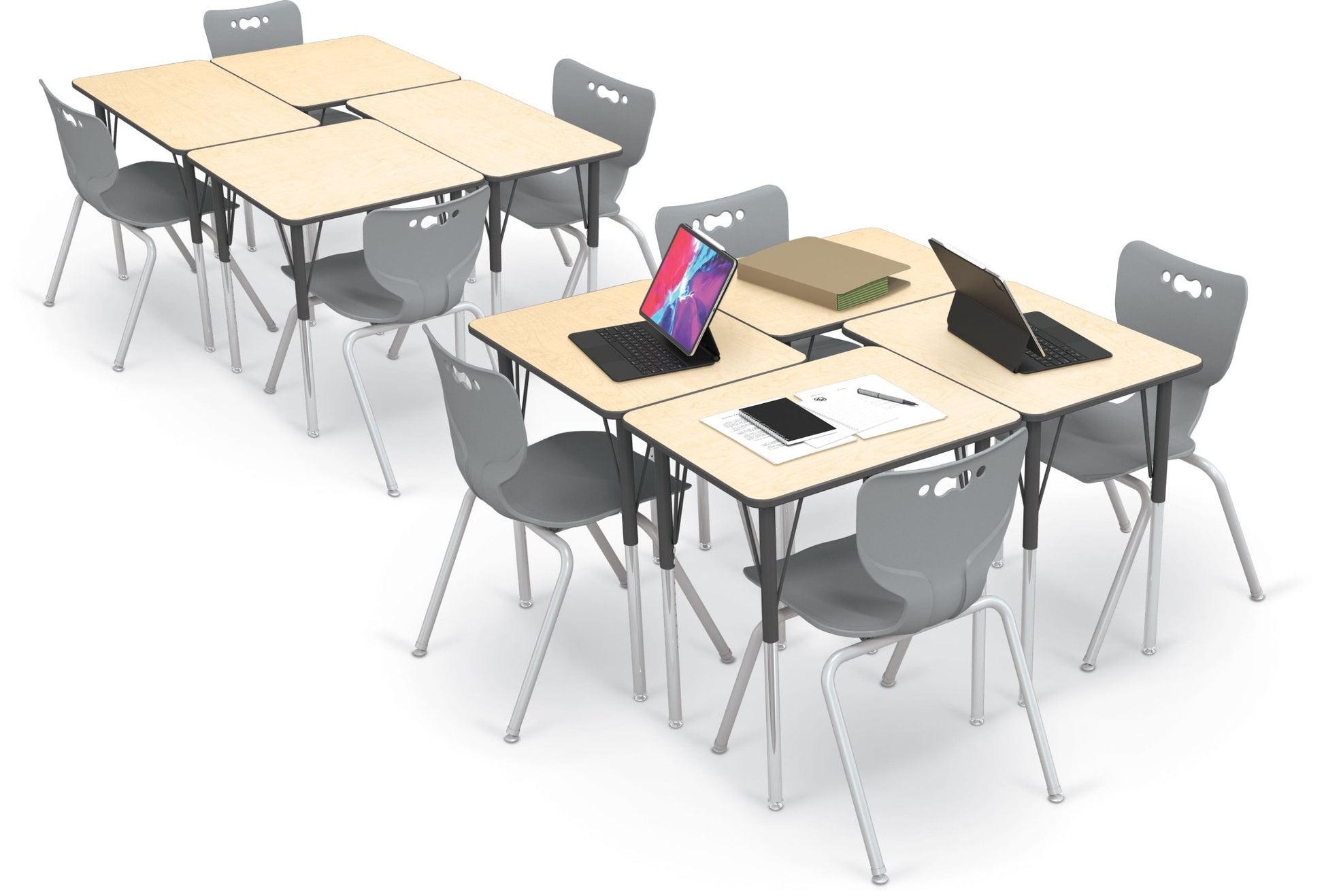 Economy Rectangle Desk and 4-leg Hierarchy Chair 18" Armless Shell (Pack of 8) - SchoolOutlet