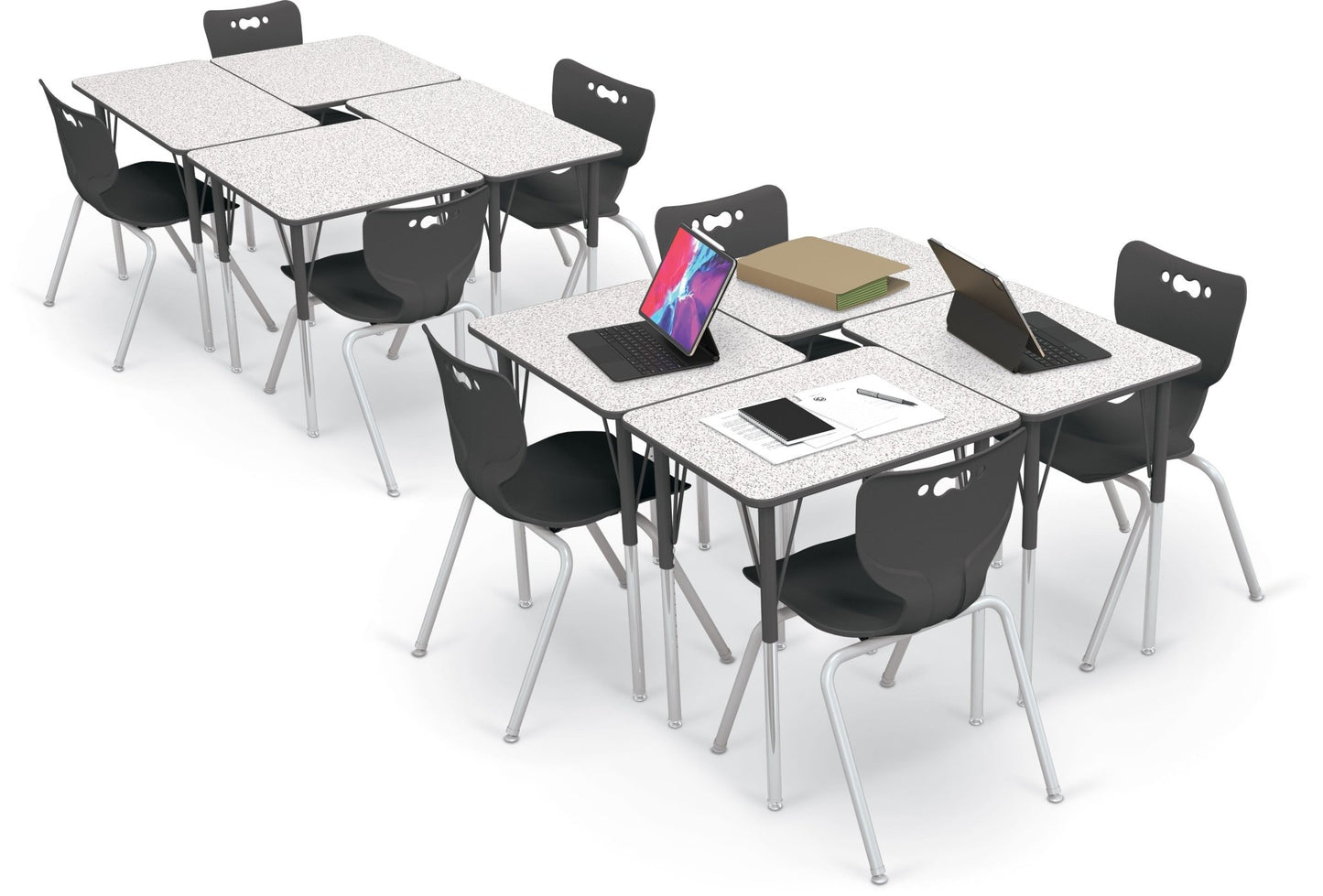 Economy Rectangle Desk and 4-leg Hierarchy Chair 18" Armless Shell (Pack of 8) - SchoolOutlet