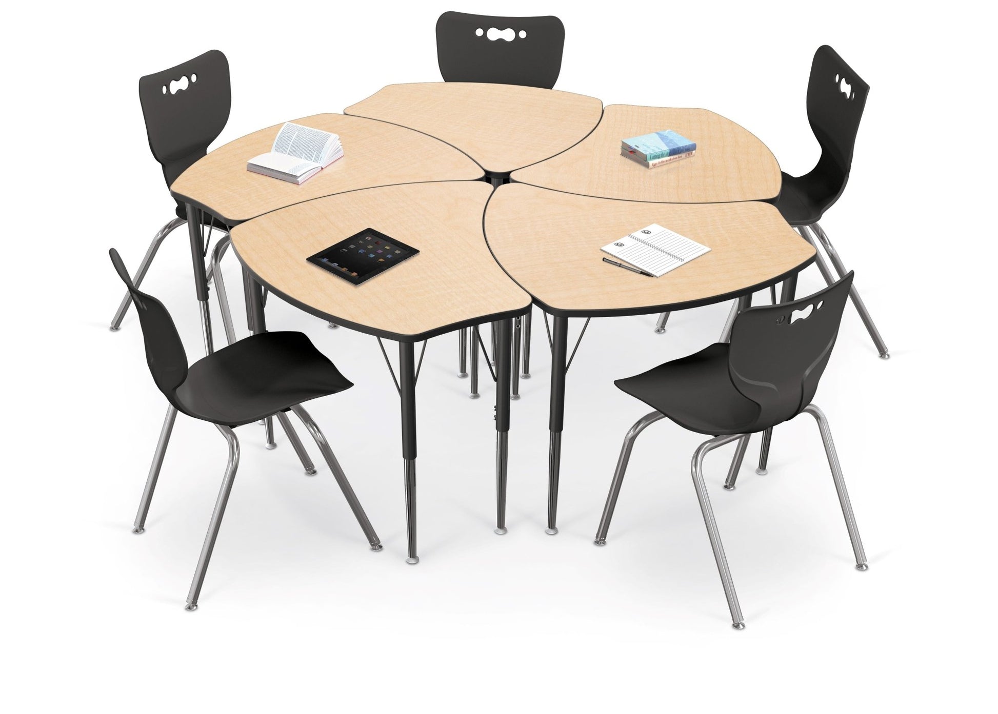 Economy Shapes Desk and 4-leg Hierarchy Chair 18" Armless Shell (Pack of 5) - SchoolOutlet